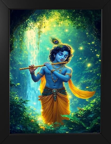 Nish Art Frames | LED Krishna Photo Frame 8x12 Inch | Divine Lord Krishna Wall Art with Glowing LED Light | Spiritual Décor for Home, Temple, Pooja Room & Meditation | Hindu God Picture Frame for Gift & Worship