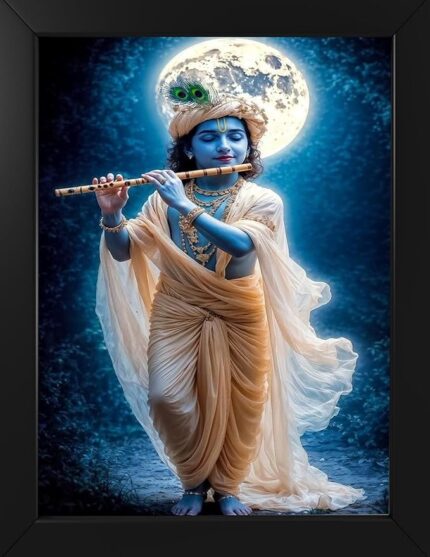 Nish Art Frames | 8x12 Inch LED Krishna Photo Frame | Divine Radha Krishna Wall Art with LED Light | Spiritual Home & Pooja Room Décor | Glowing Picture Frame for Bedroom, Living Room & Temple